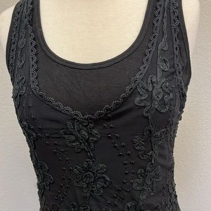 Mariarello Sheer Lace Overlay Tank Top